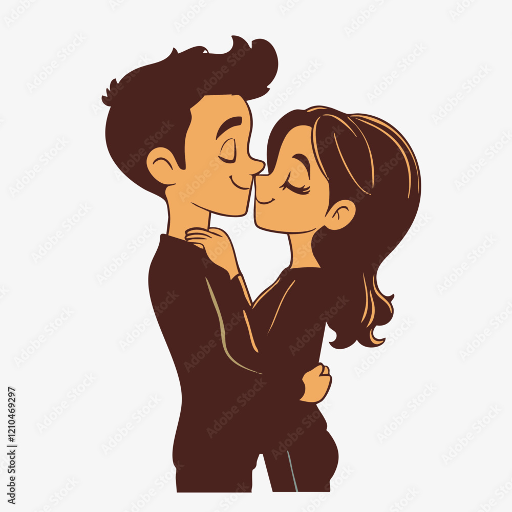 Obraz premium Romantic Couple Embracing Tenderly. Vector Image