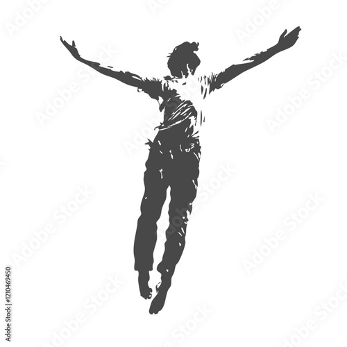 Silhouette of a person joyfully leaping. Vector Image