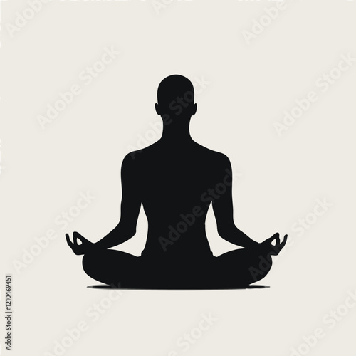 Silhouette of a person meditating in lotus position. Vector Image