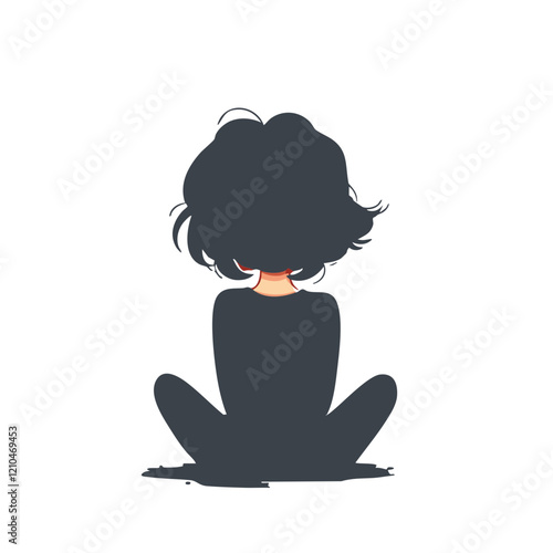 Silhouette of a girl sitting cross-legged. Vector Image