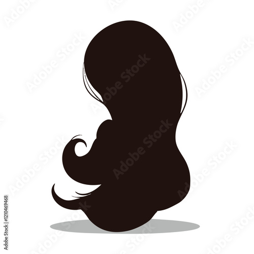 Silhouette of Long Wavy Hair from Behind. Vector Image