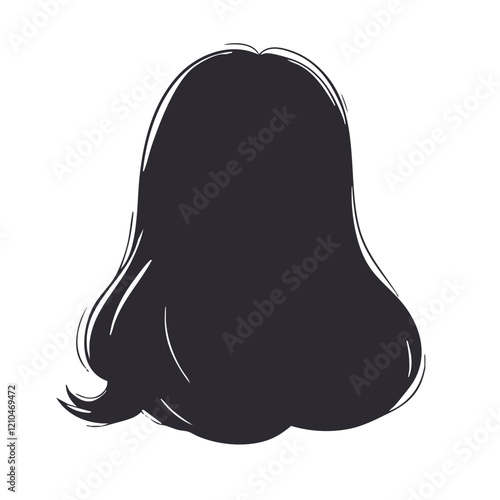 Silhouette of long wavy hair from behind. Vector Image