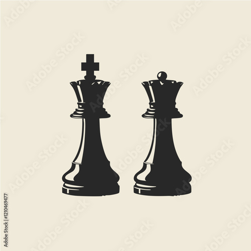 Silhouette of Chess King and Queen Pieces. Vector Image