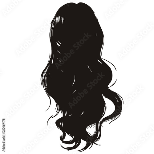Silhouette of Long Wavy Hair from Behind. Vector Image