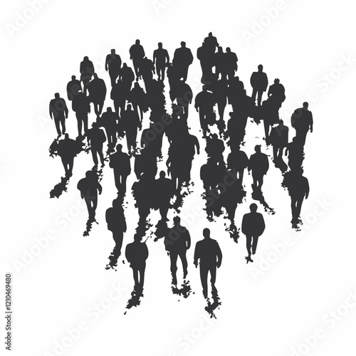 Silhouettes of a Crowd Walking Together. Vector Image