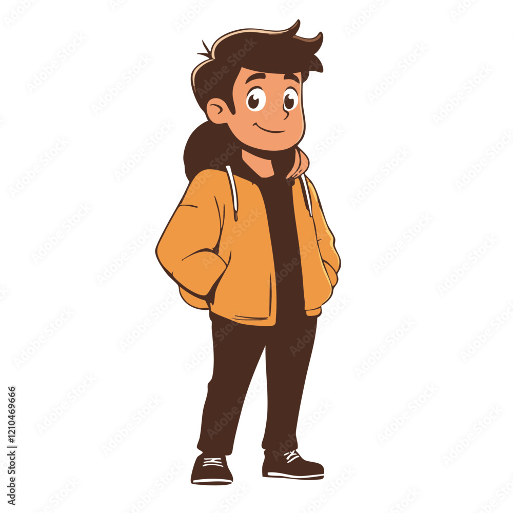 Smiling boy wearing a hooded jacket. Vector Image Smiling boy wearing a hooded jacket. Vector Image