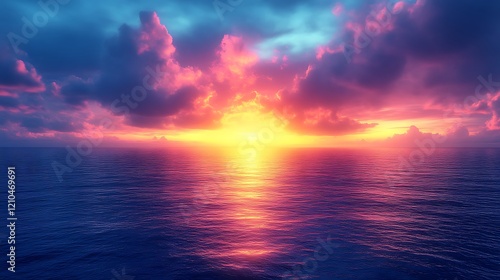 Vibrant Sunset Over Calm Ocean Waterscape