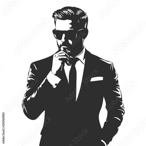 Stylish Man in Suit Silhouette Vector Illustration. Vector Image