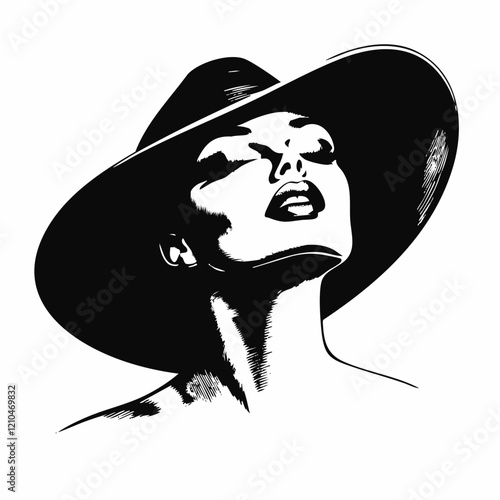 Stylish Woman in Wide-Brimmed Hat Illustration. Vector Image