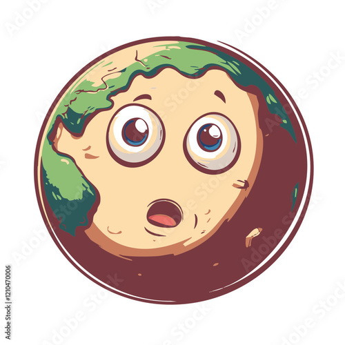 Surprised Planet Cartoon Illustration. Vector Image