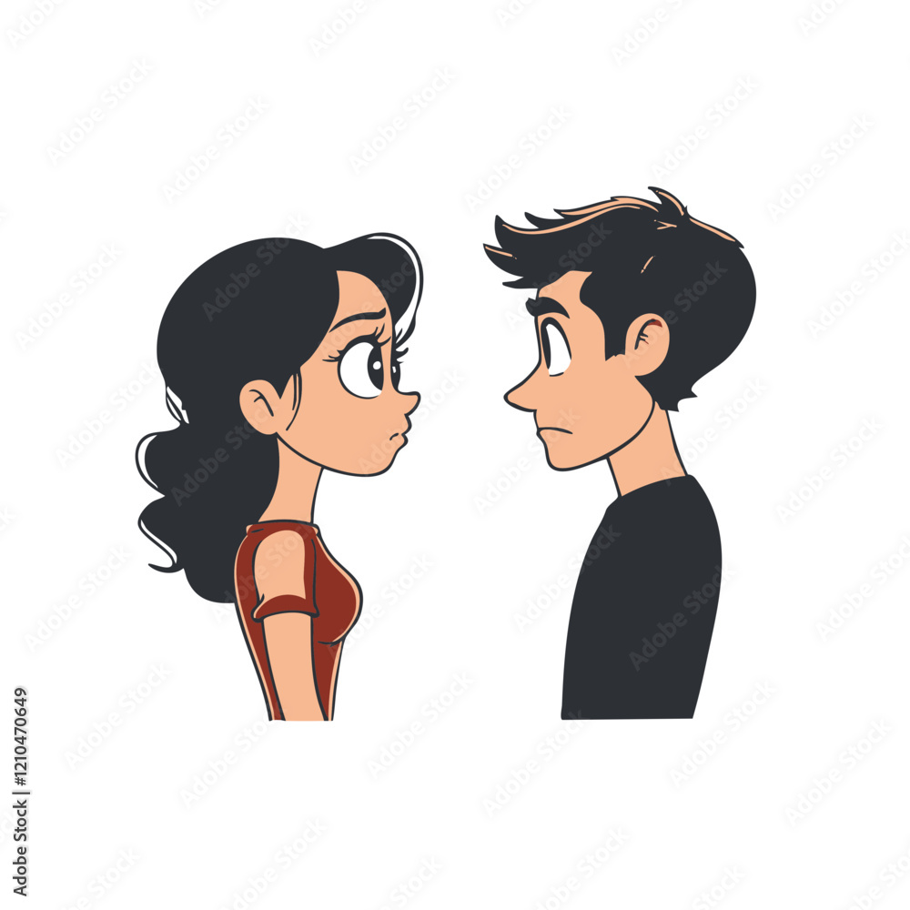 Young couple facing each other in disagreement. Vector Image Young couple facing each other in disagreement. Vector Image