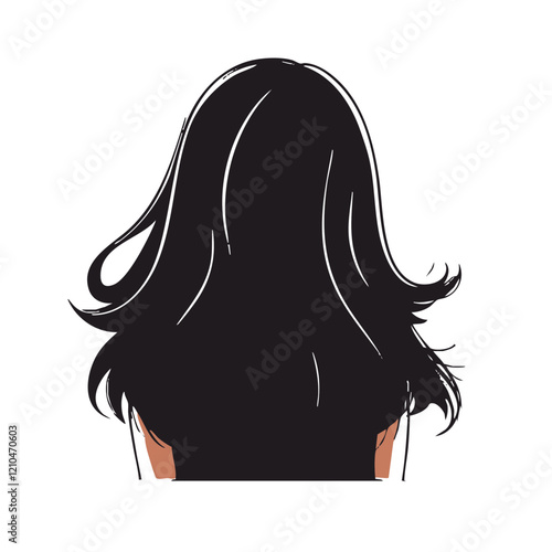 Woman with long dark hair viewed from behind. Vector Image