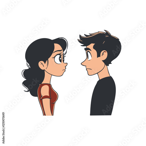 Young couple facing each other in disagreement. Vector Image