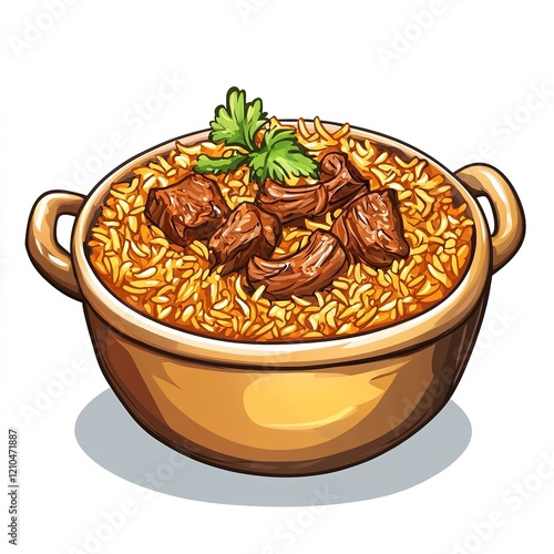 Mutton Biryani Dish in a Vector Cartoon Style Isolated