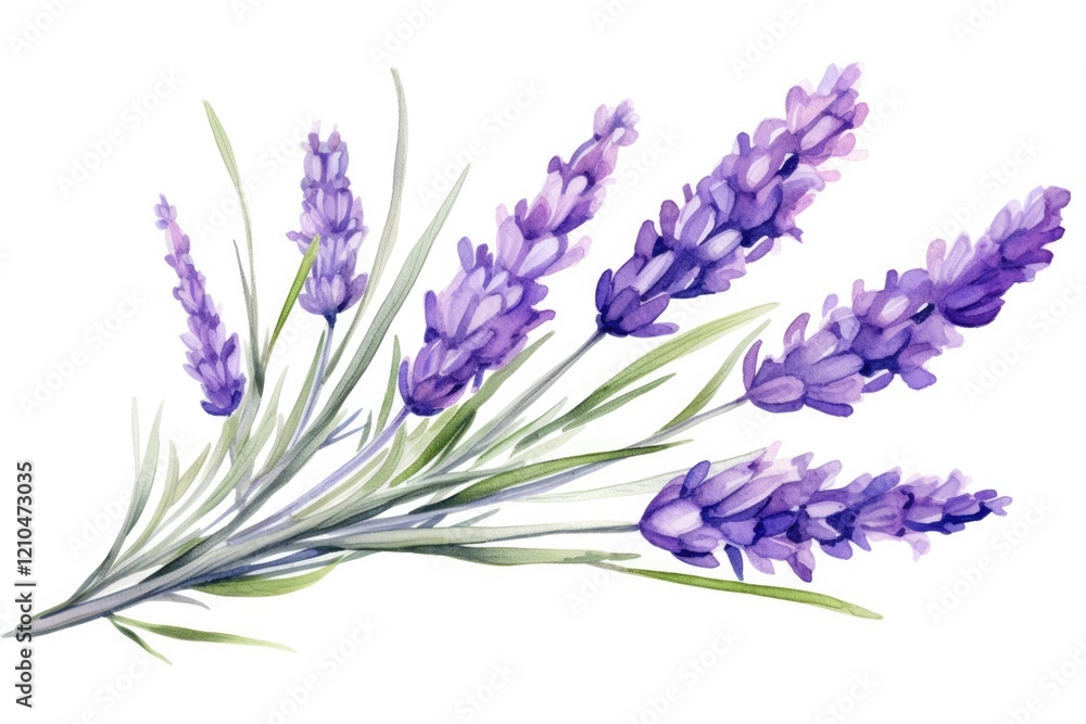 Naklejka premium Watercolor Lavender Branch Illustration for Wedding and Valentine's Greeting Cards. Isolated Raster of Lavender Flower Bunch with Aromatic Provence Herb