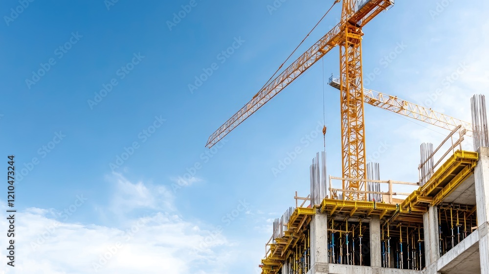 Construction crane building skyscraper, clear sky Construction crane building skyscraper, clear sky