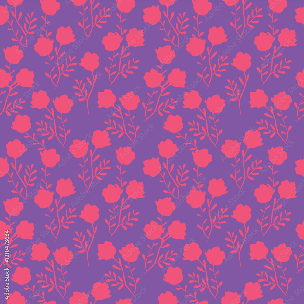 Seamless pattern with flowers and leaves. Vector graphics. Seamless pattern with flowers and leaves. Vector graphics.