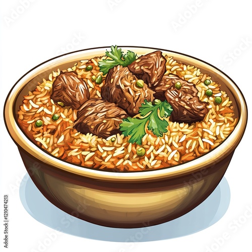 Mutton Biryani Dish in a Vector Cartoon Style Isolated