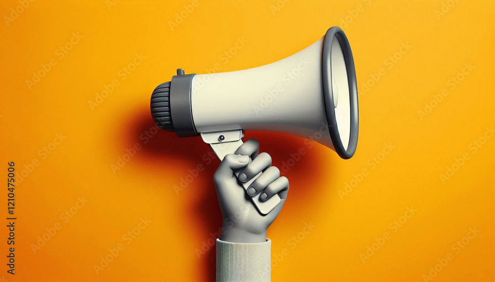 Hand Holding Megaphone with Sound Waves