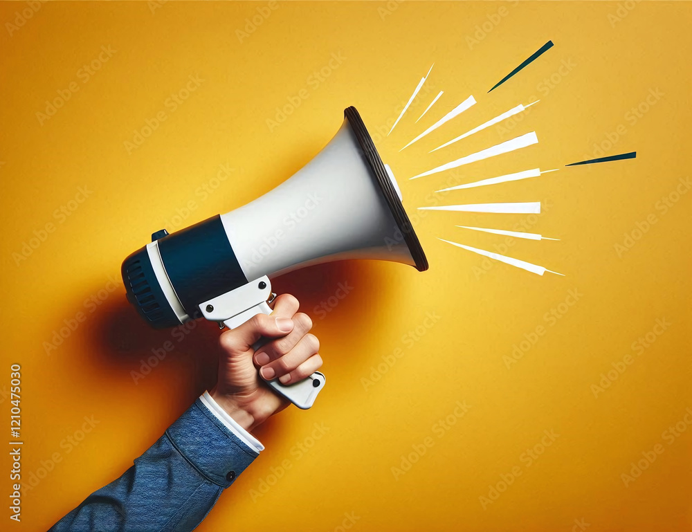 Hand Holding Megaphone with Sound Waves