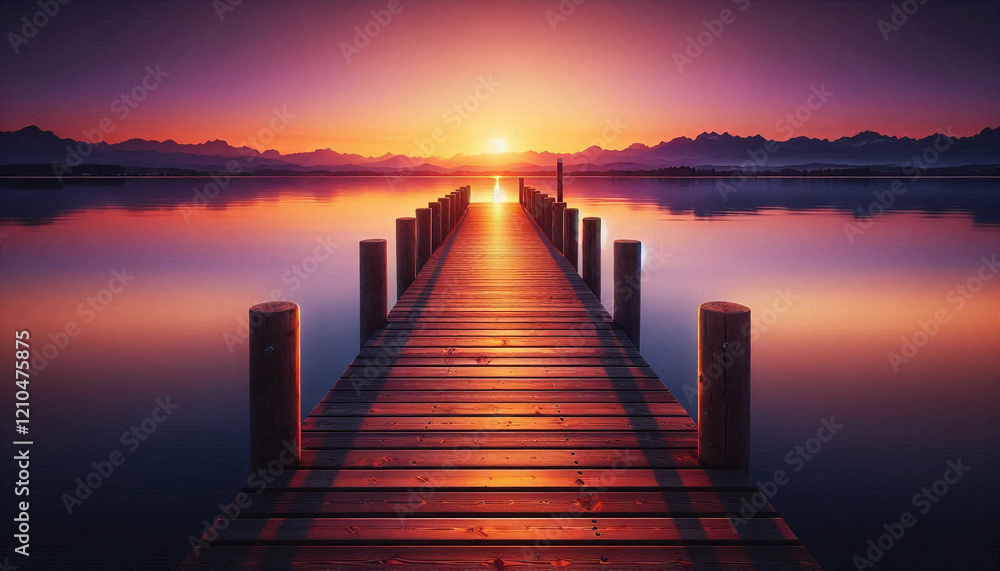 Peaceful Evening at a Lakeside Pier