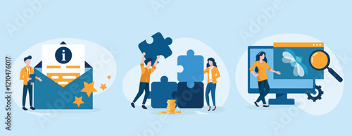 Customer experience abstract concept vector illustration set. Beta testing, project delivery, user guide, software development, new product launch, technical guide, helpdesk abstract metaphor.	