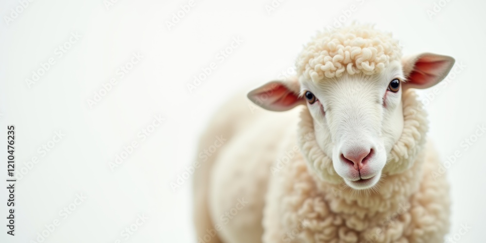 Obraz premium A close-up of a fluffy sheep against a soft background, capturing the gentle nature and beauty of livestock, perfect for agriculture, farming, or animal welfare themes.