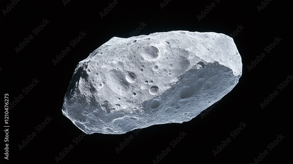 Highly detailed and realistic depiction of a pristine asteroid drifting through the vastness of space Highly detailed and realistic depiction of a pristine asteroid drifting through the vastness of space