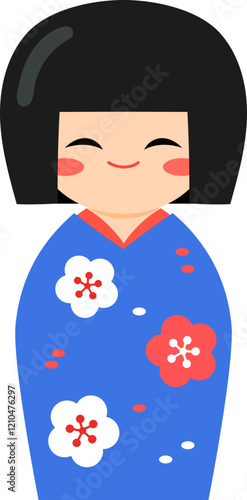 Japanese traditional kokeshi wooden girl toy illustration