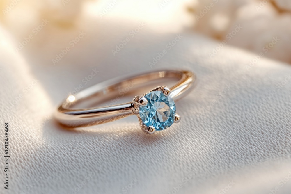 Elegant artistic engagement ring with unique gemstone center displayed on soft fabric Elegant artistic engagement ring with unique gemstone center displayed on soft fabric