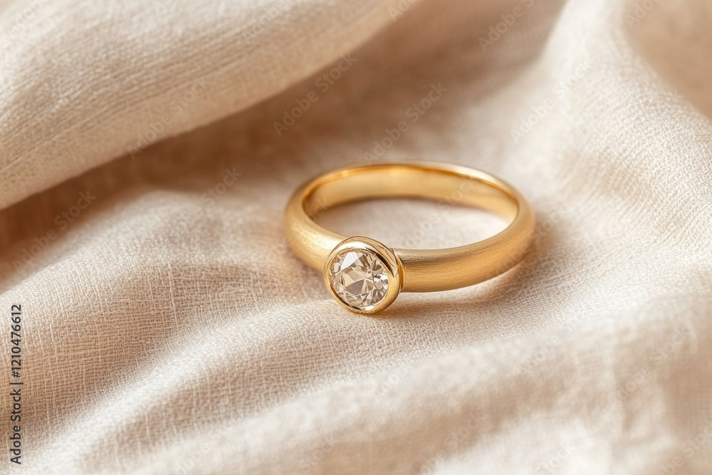 Elegant and artistic engagement ring with a unique gemstone centerpiece on soft fabric backdrop Elegant and artistic engagement ring with a unique gemstone centerpiece on soft fabric backdrop