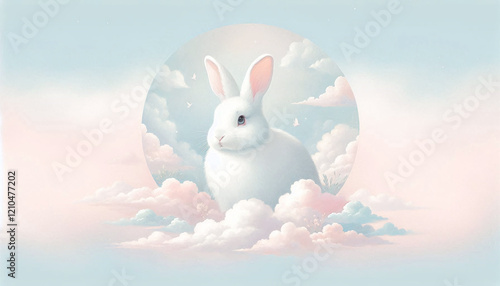 Obraz na płótnie Adorable Rabbit Among Soft Clouds with Pastel Hues w salonie