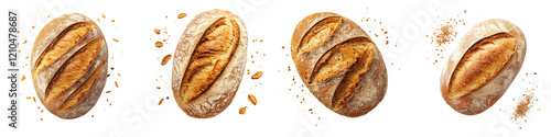 Set of a sourdough bread with a golden crust isolated on transparent background
