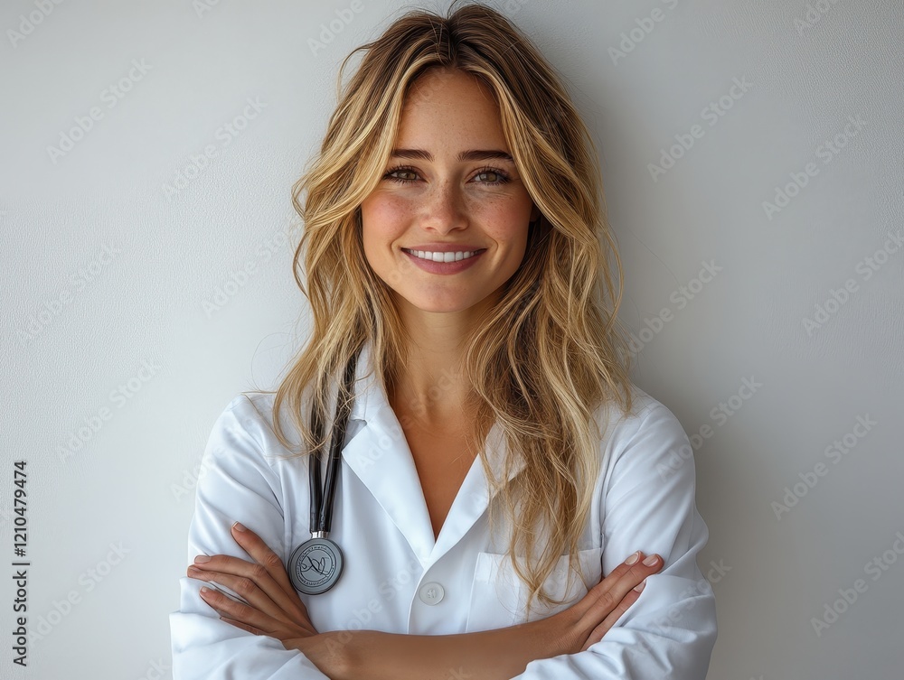 A smiling woman in a white coat with a stethoscope, embodying healthcare professionalism. A smiling woman in a white coat with a stethoscope, embodying healthcare professionalism.