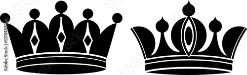 crown icon, king or queen crown symbol sketch, fellow crowned logo heads tiara, Royal head accessories silhouette vector art illustration isolated on transparent png background