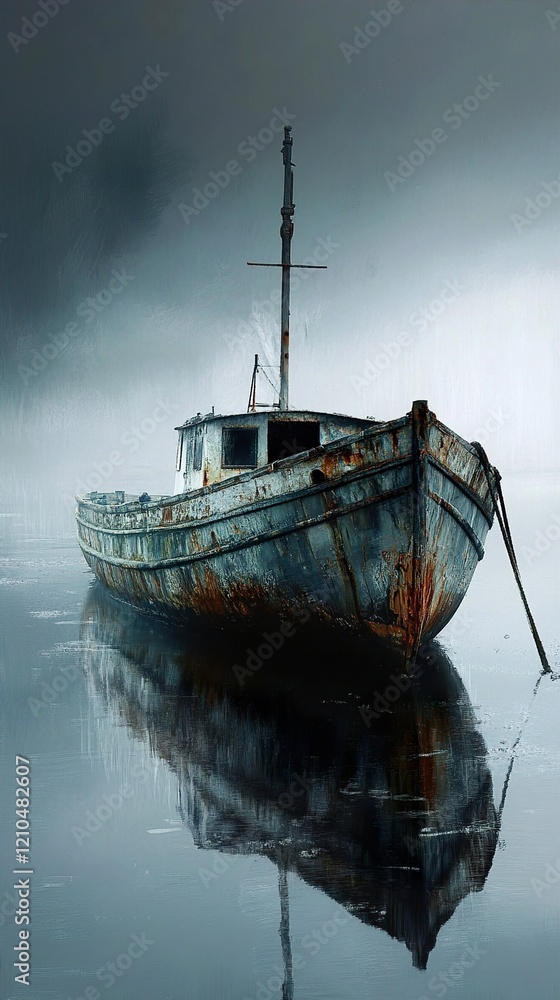 Solitude of a Rusty Boat: A Moody Seascape Solitude of a Rusty Boat: A Moody Seascape
