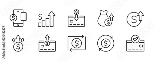 Transfer money and Transactions icons set. Vector illustration.