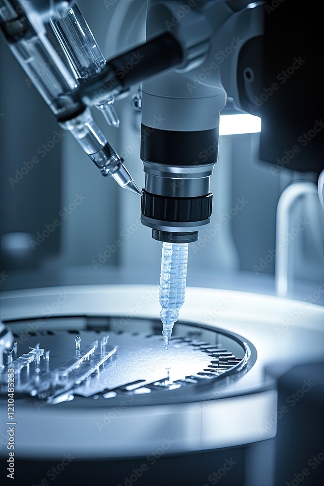 close-up of futuristic nanobot performing genetic modifications inside controlled chamber softly lit to highlight precision close-up of futuristic nanobot performing genetic modifications inside controlled chamber softly lit to highlight precision