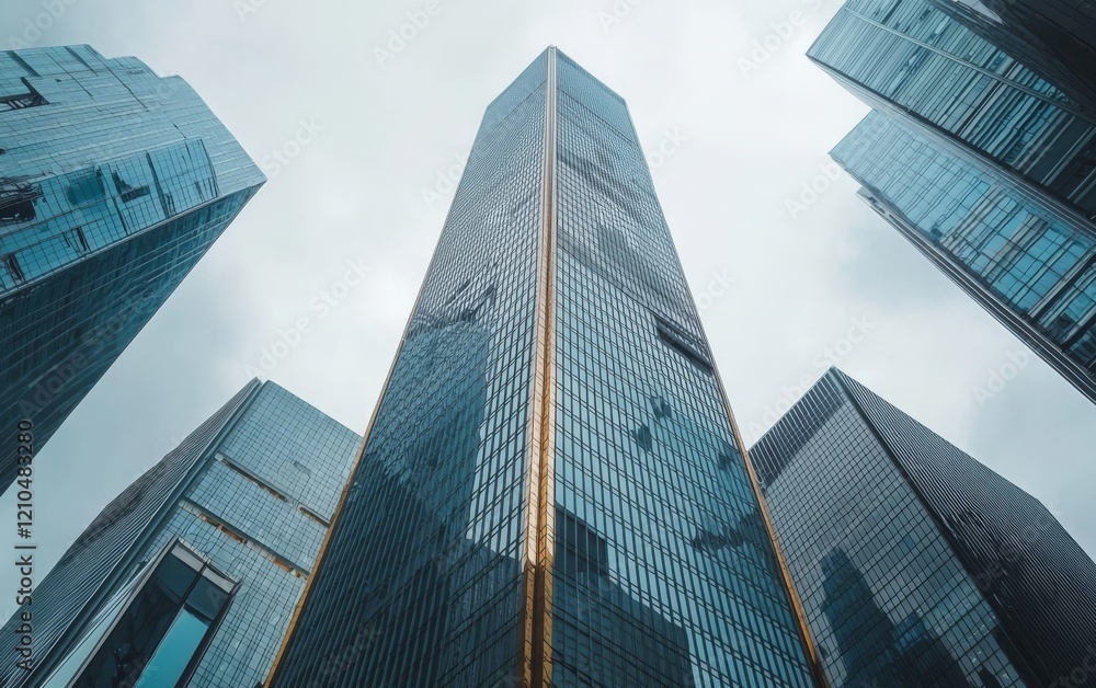 High-tech city, many skyscrapers, viewpoints in the middle and lower parts of the building High-tech city, many skyscrapers, viewpoints in the middle and lower parts of the building