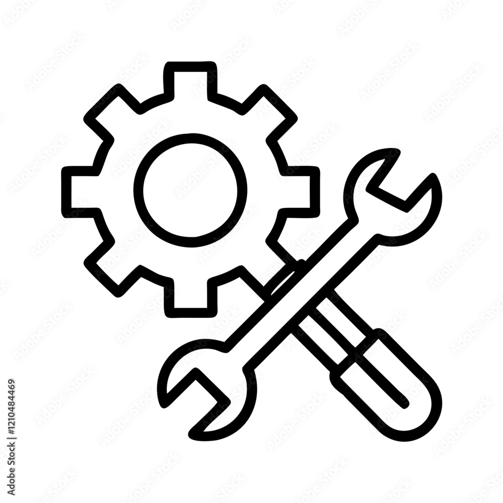 tools and gear icon, tools and gear line art - simple line art of tools and gear, perfect for tools and gear logos and icons tools and gear icon, tools and gear line art - simple line art of tools and gear, perfect for tools and gear logos and icons