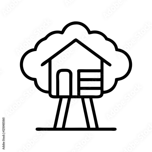 treehouse icon, treehouse line art - simple line art of treehouse, perfect for treehouse logos and icons