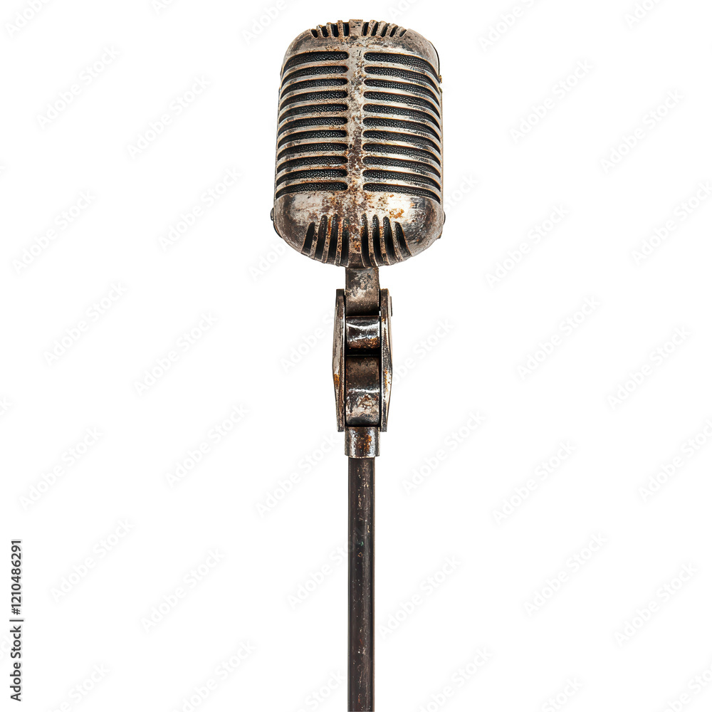 Fototapeta premium Isolated Vintage Rusty Microphone on Stand