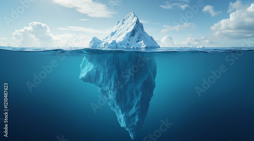 An iceberg seen at water level.