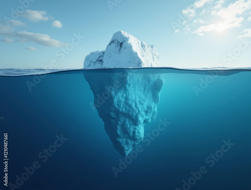An iceberg seen at water level.