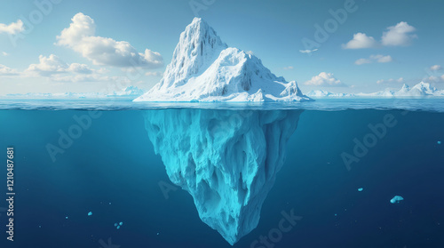 An iceberg seen at water level.