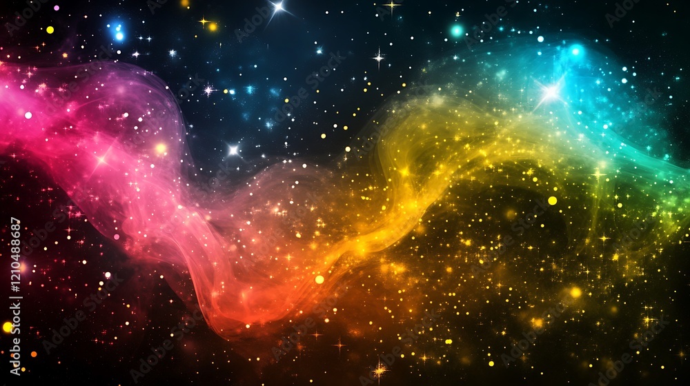 Cosmic Nebula Rainbow Swirls Across Starry Sky Cosmic Nebula Rainbow Swirls Across Starry Sky