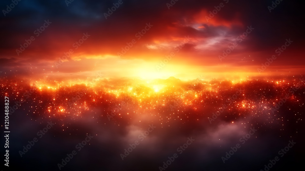 Fiery Celestial Sunset With Glowing Embers And Clouds Fiery Celestial Sunset With Glowing Embers And Clouds