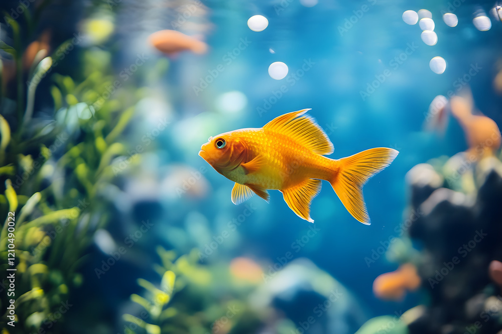 Vibrant Goldfish Swimming Gracefully In A Lush Aquarium With Clear Blue Water : Generative AI Vibrant Goldfish Swimming Gracefully In A Lush Aquarium With Clear Blue Water : Generative AI