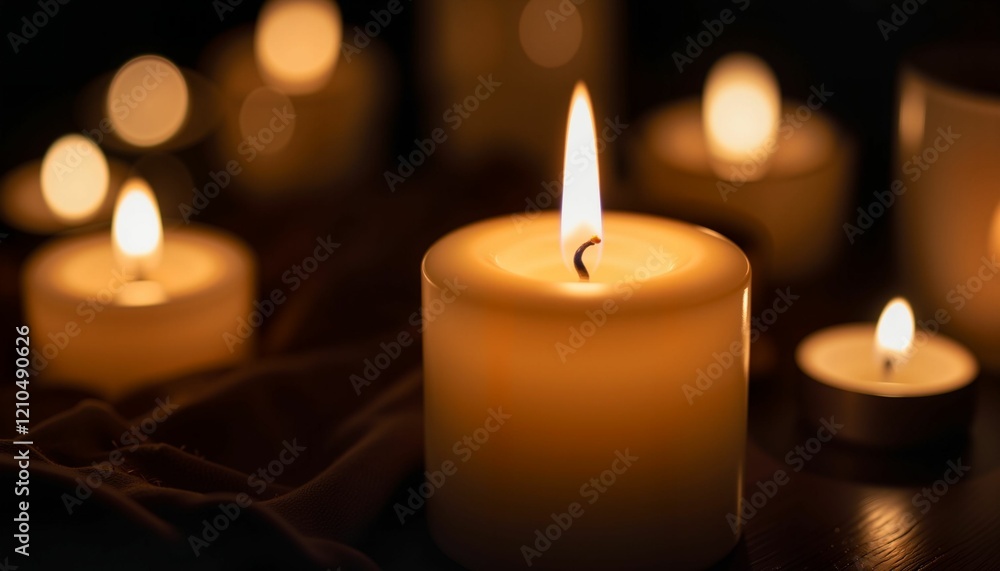 Flickering candlelight in a cozy room at evening, warm ambiance Flickering candlelight in a cozy room at evening, warm ambiance