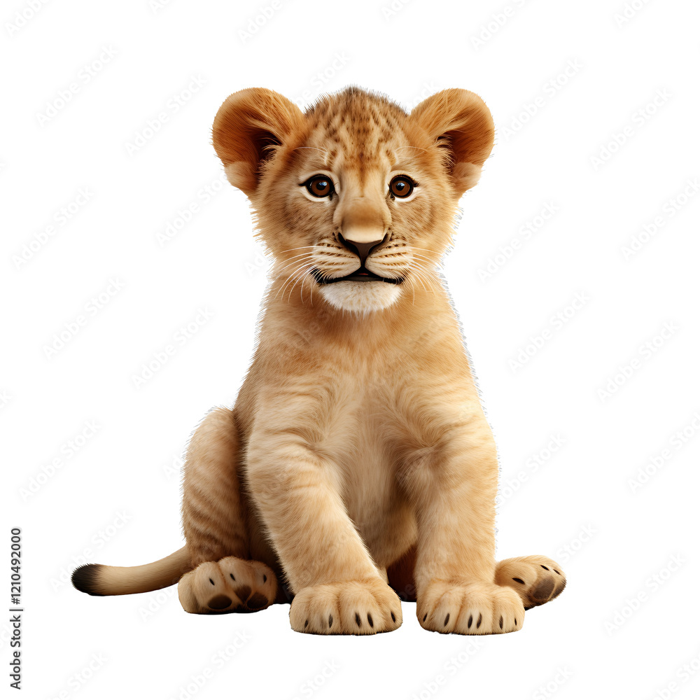 Lion Cub Portrait: An adorable lion cub, with soft, golden fur and large, expressive eyes, sits in a playful pose, radiating charm and innocence. Lion Cub Portrait: An adorable lion cub, with soft, golden fur and large, expressive eyes, sits in a playful pose, radiating charm and innocence.
